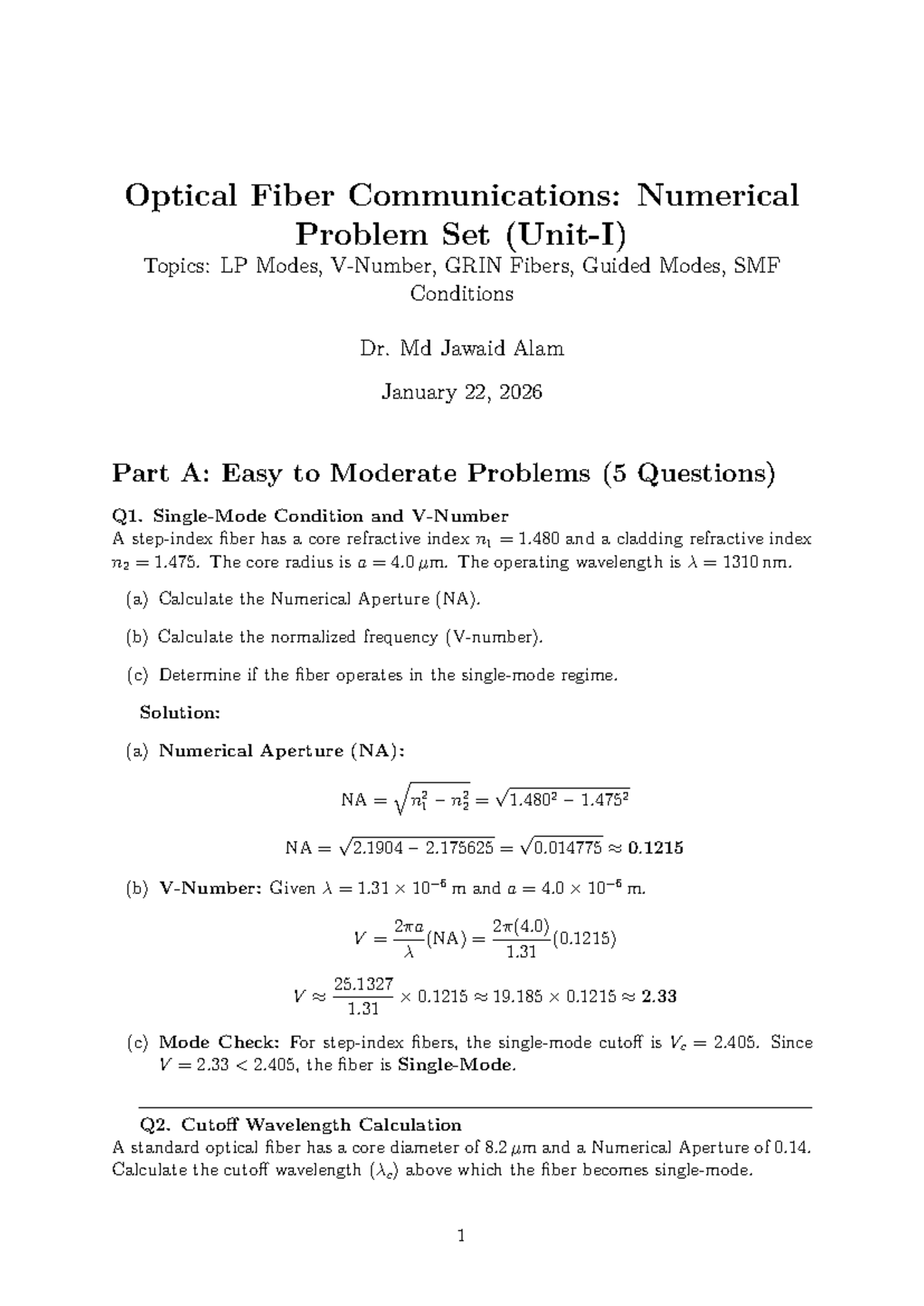 Optical Fiber Communications: Numerical Problem Set (GATE/NET/JRF ...