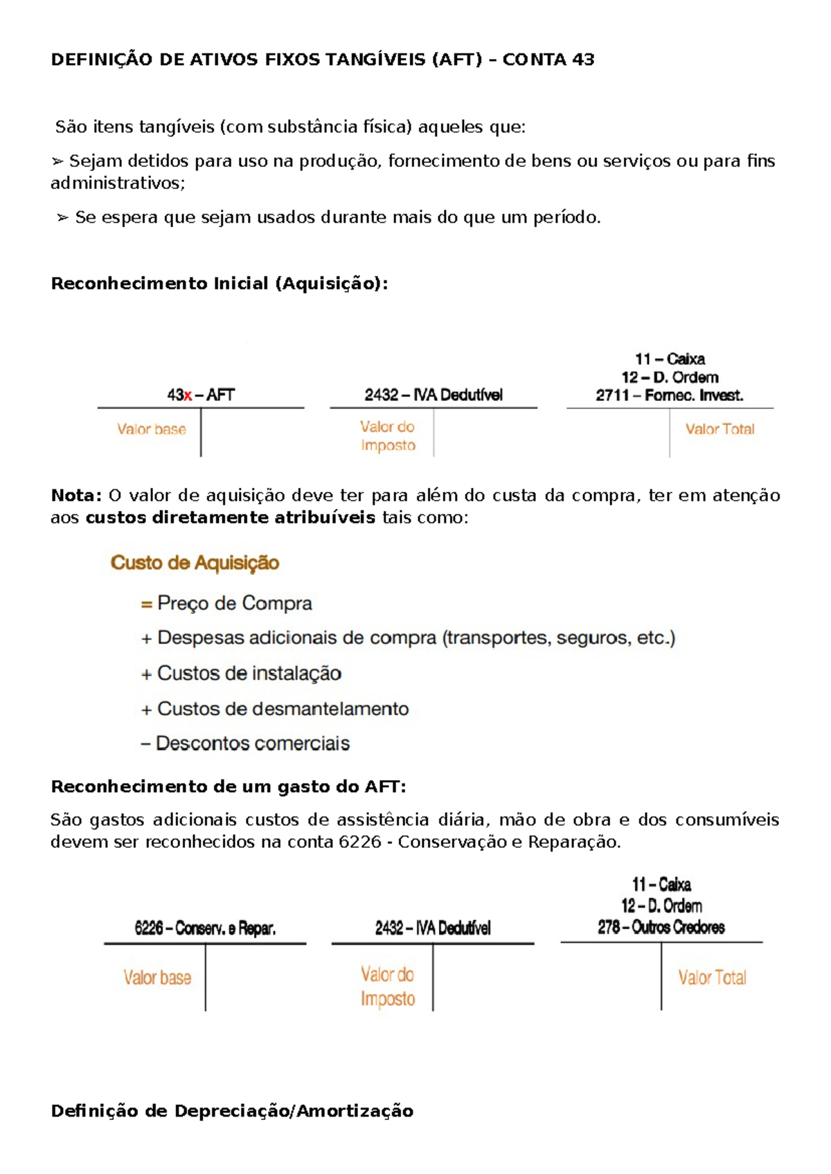 AFT - AFT - DEFINIÇÃO DE ATIVOS FIXOS TANGÍVEIS (AFT) – CONTA 43 São ...