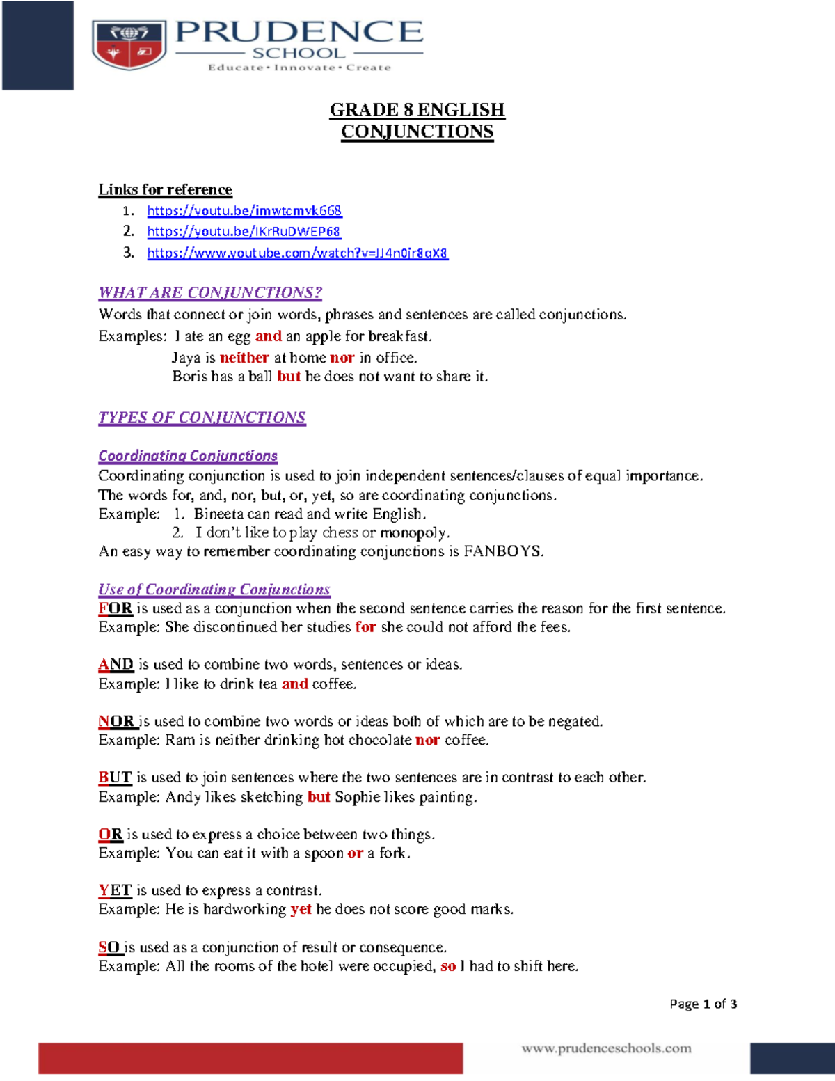 GRADE 8 ENGLISH: TYPES OF CONJUNCTIONS EXPLAINED - Studocu