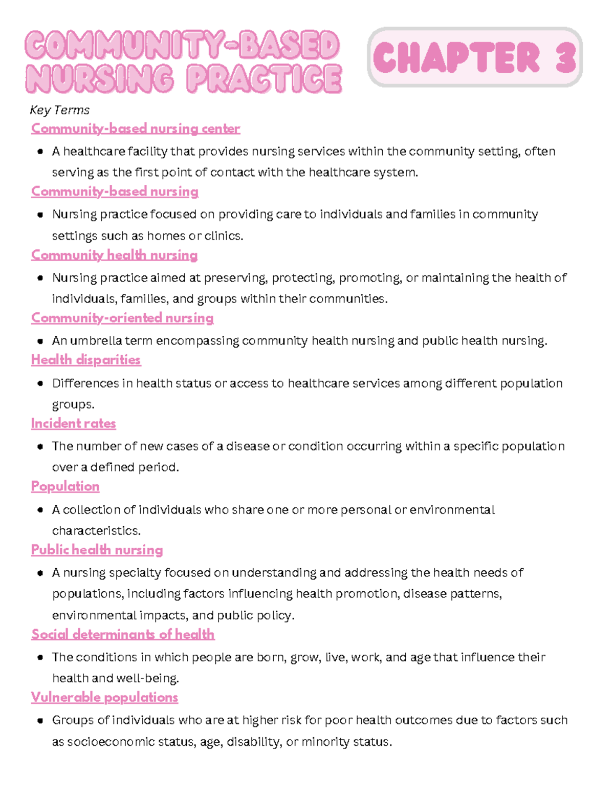 Chapter 3 - fundamentals of nursing notes - Chapter 3 Community ...