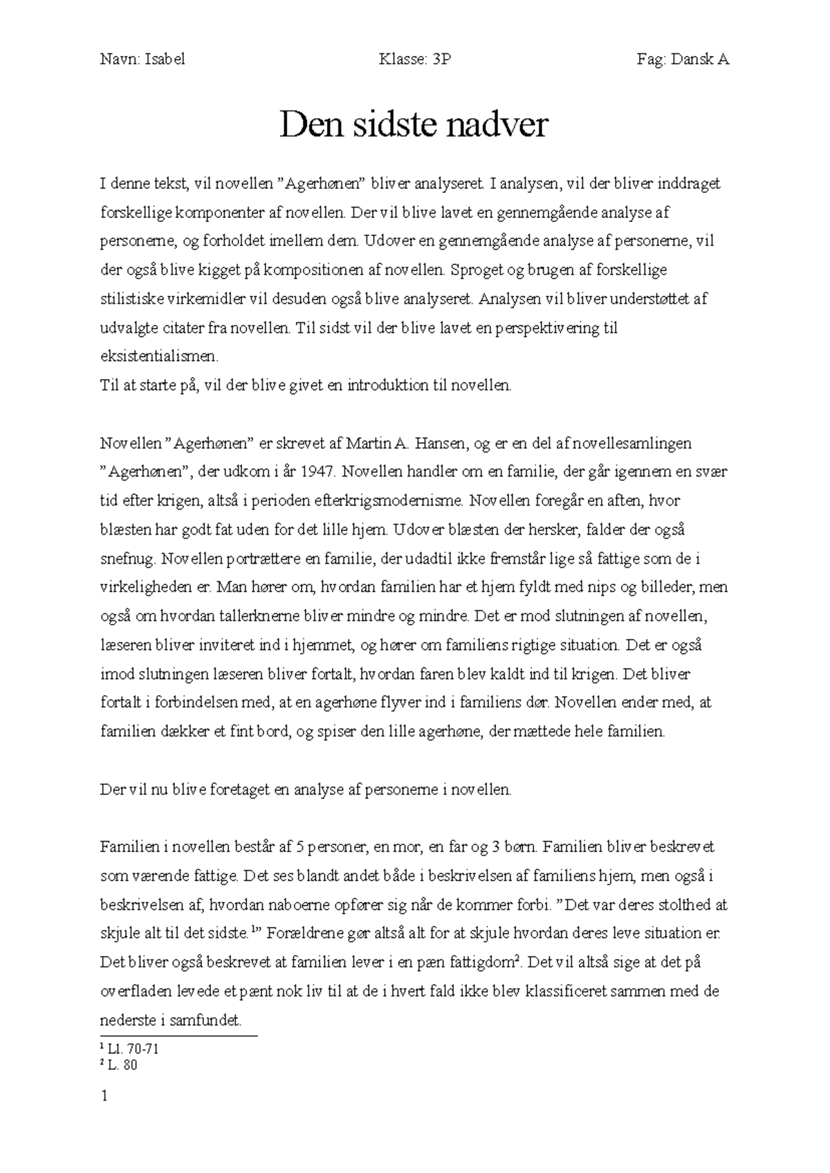 Analyse af novellen "Agerhønen" - Eksistentialisme Perspektiveret - Document Preview