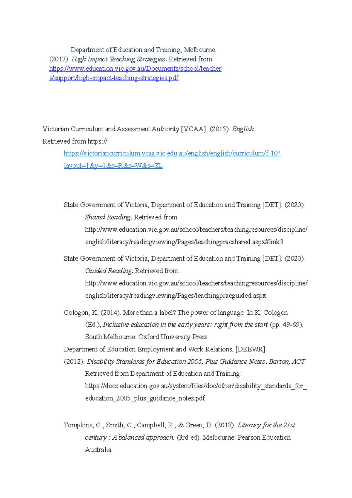 References for Teaching Strategies and Literacy Resources - Studocu