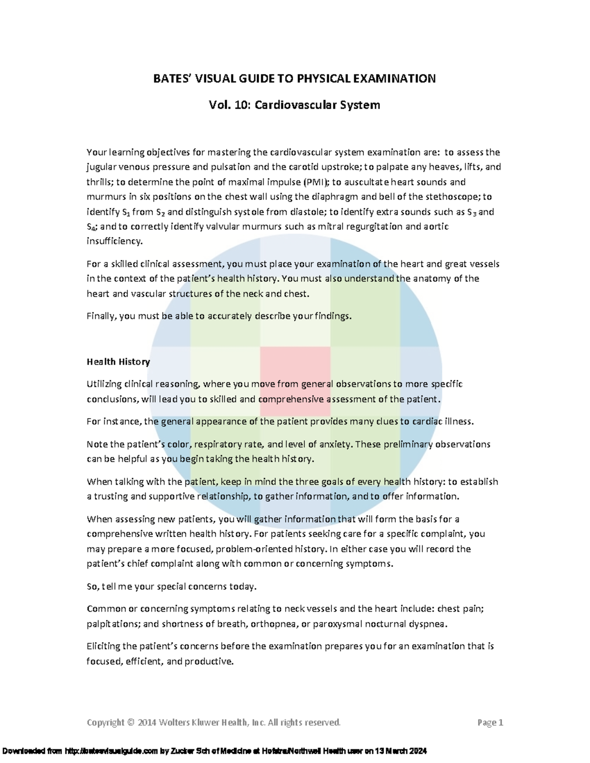 Bates Visual Guide: Cardiovascular System Physical Examination - Studocu
