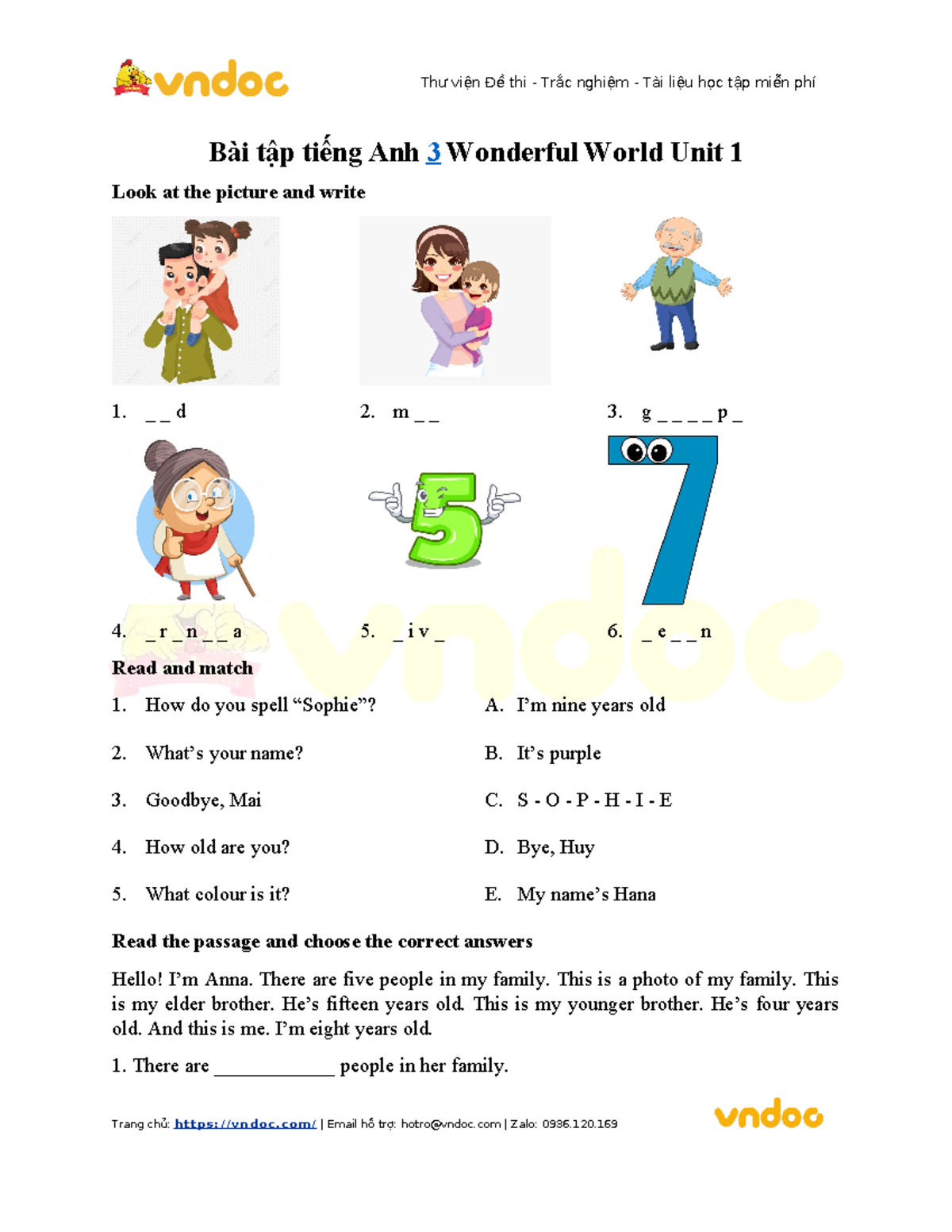 Bài Tập Tiếng Anh 3: Wonderful World Unit 1 Exercises & Solutions - Studocu