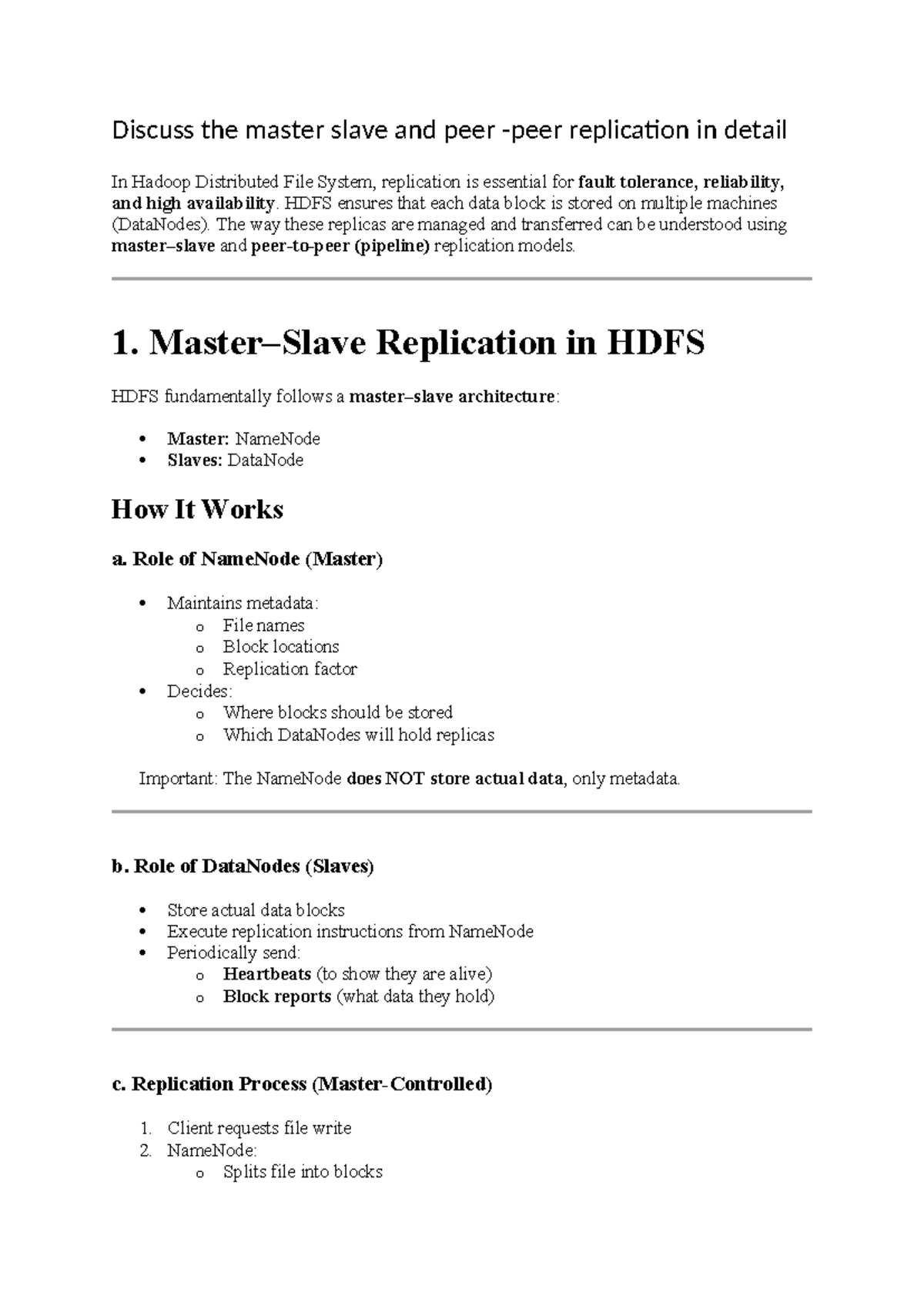 HDFS Replication Models: Master-Slave & Peer in Hadoop (CS101) - Studocu