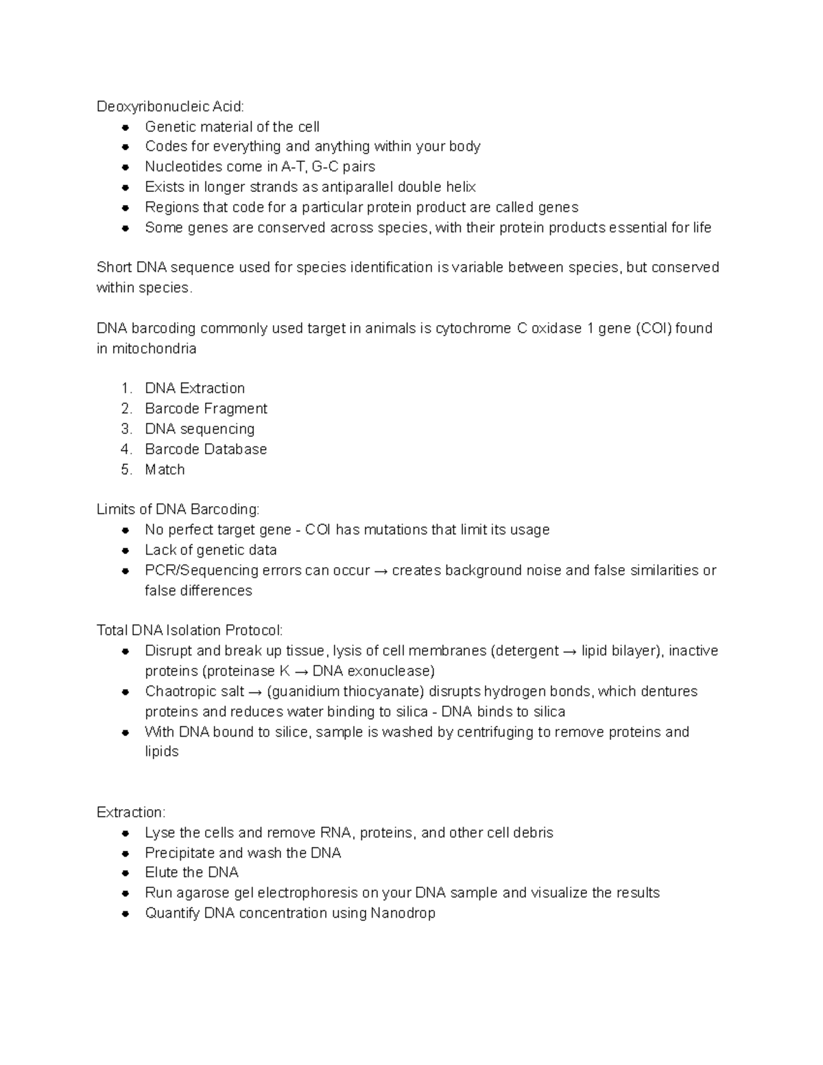 DNA Extraction and Analysis Protocols for Cell Biology Lab 275L - Studocu