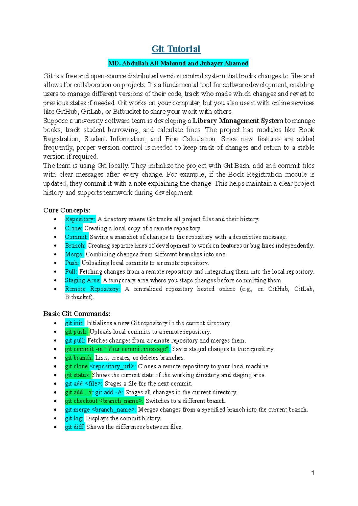 Git Tutorial: Lab Manual 1 on Git Basics and Workflow - Studocu