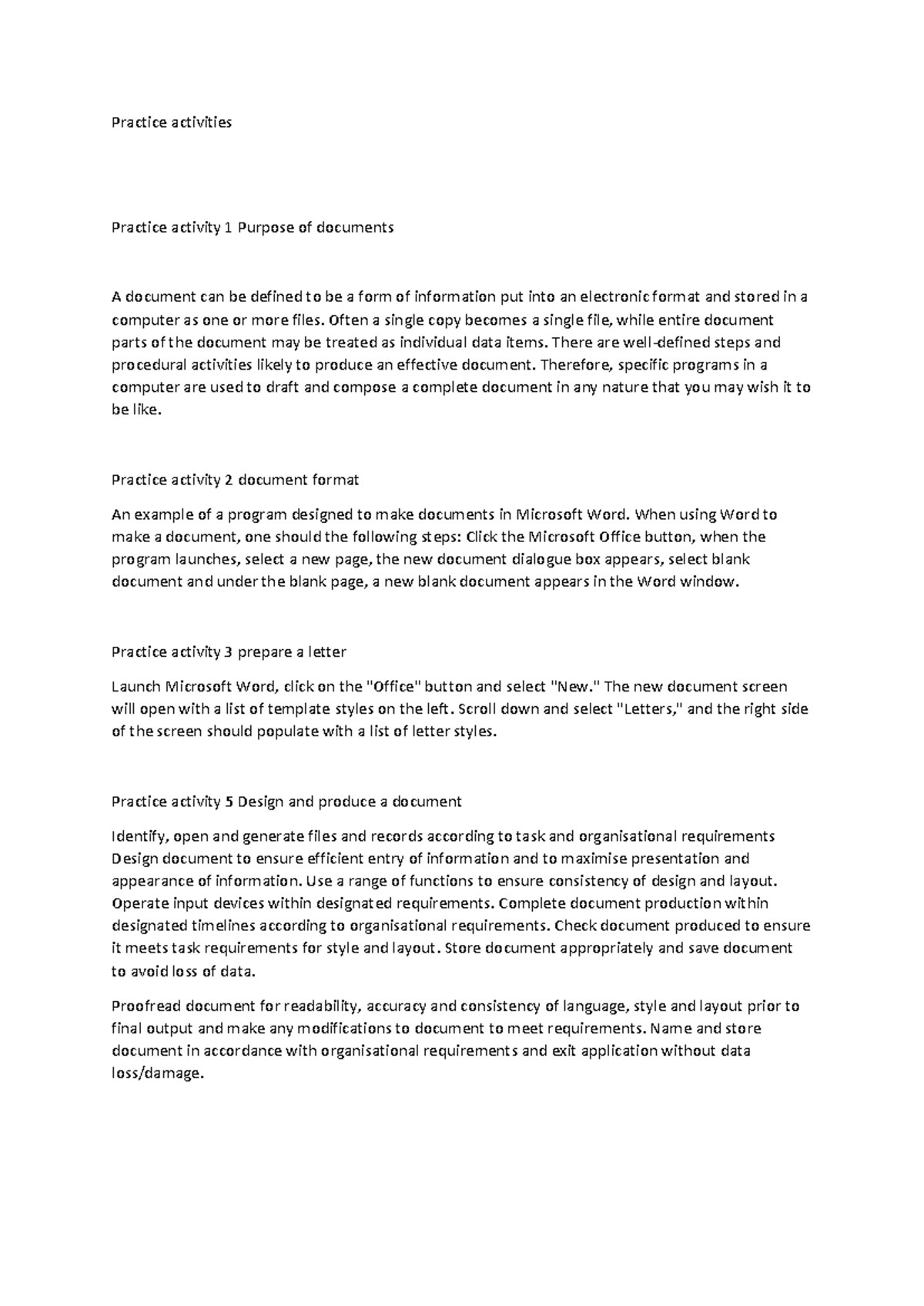IT101 - Practice Activities for Document Creation and Management - Studocu