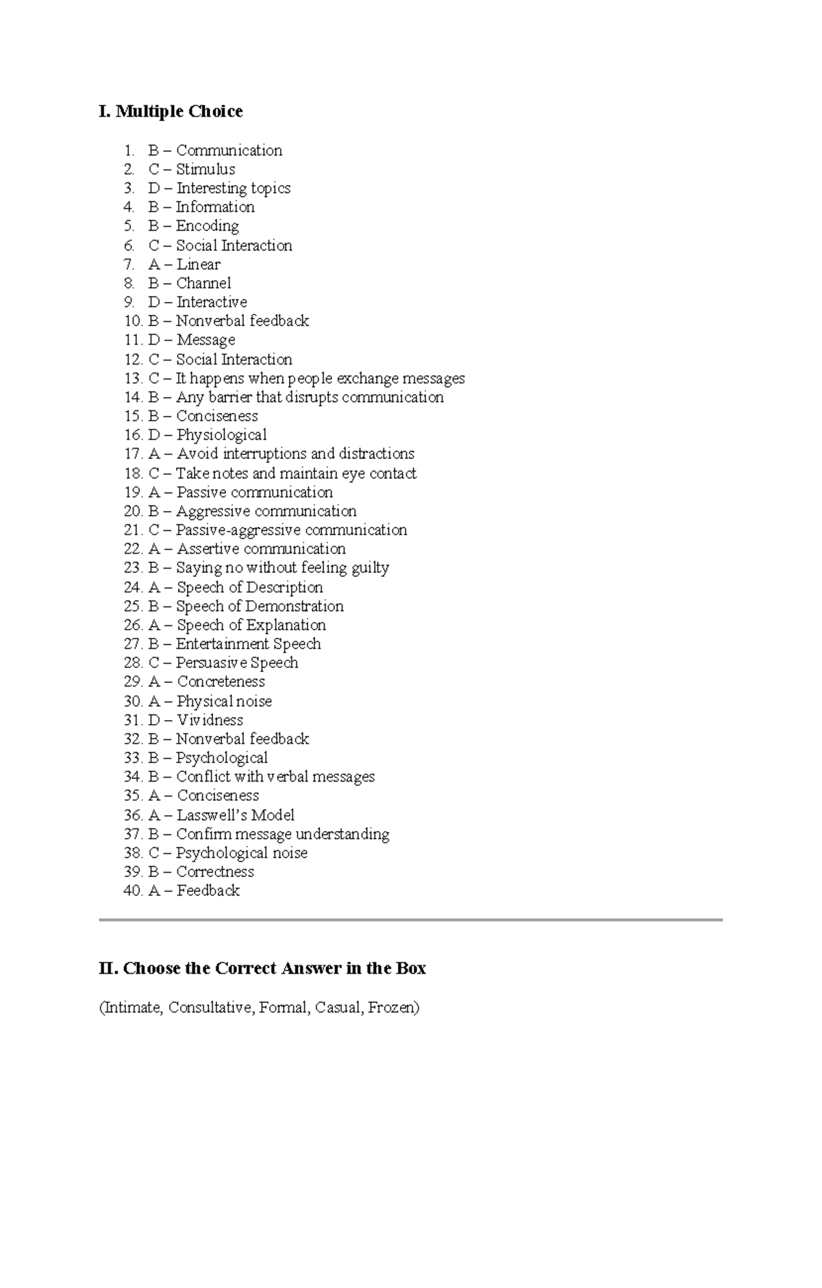 ORAL COM 101 Midterm Exam Answer Key - Studocu