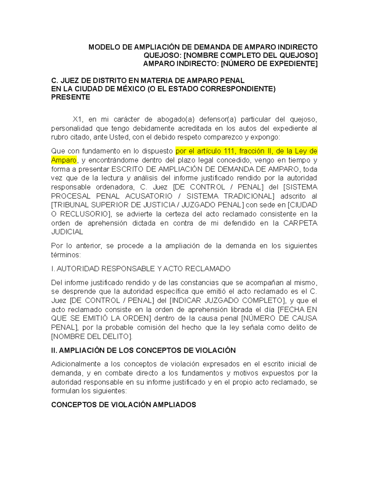 Modelo de Ampliación de Demanda de Amparo Indirecto - C. Juez - Studocu