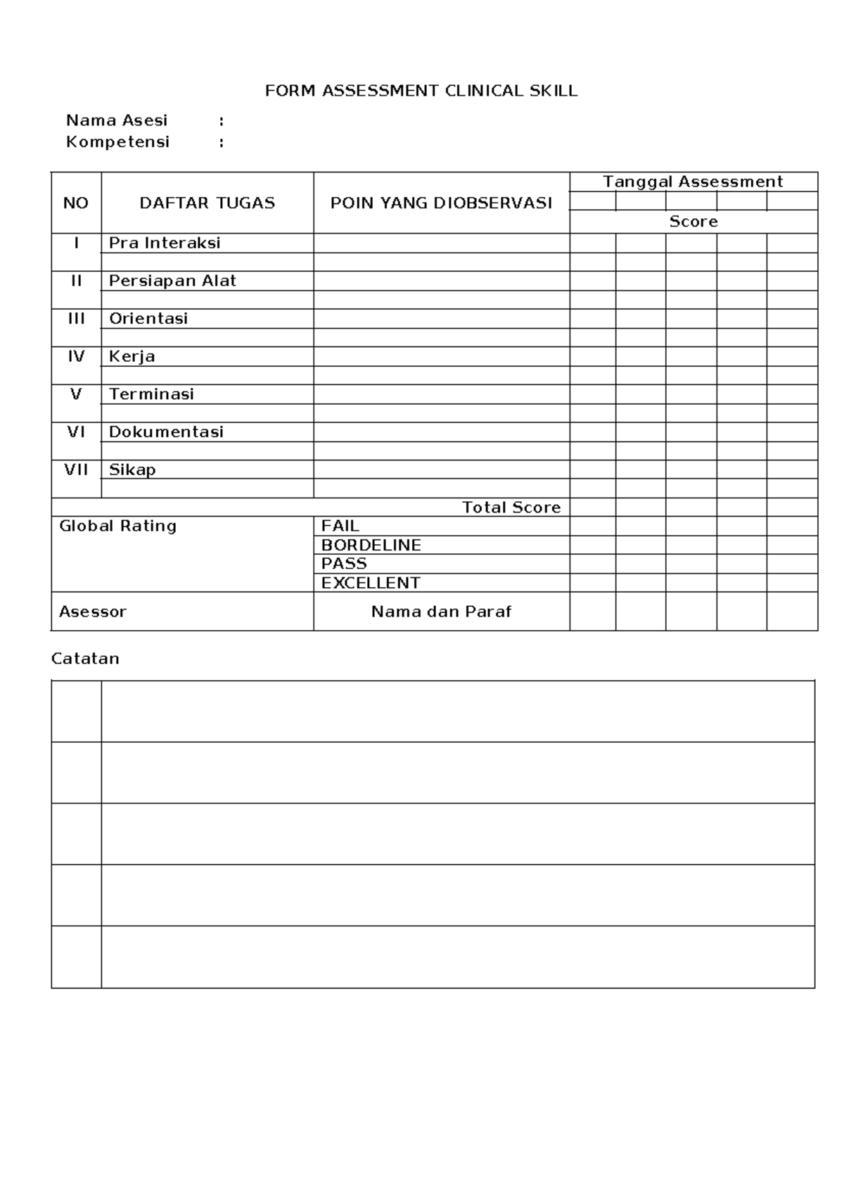 FORM ASSESSMENT CLINICAL SKILL - Template Rev 300125 - Studocu