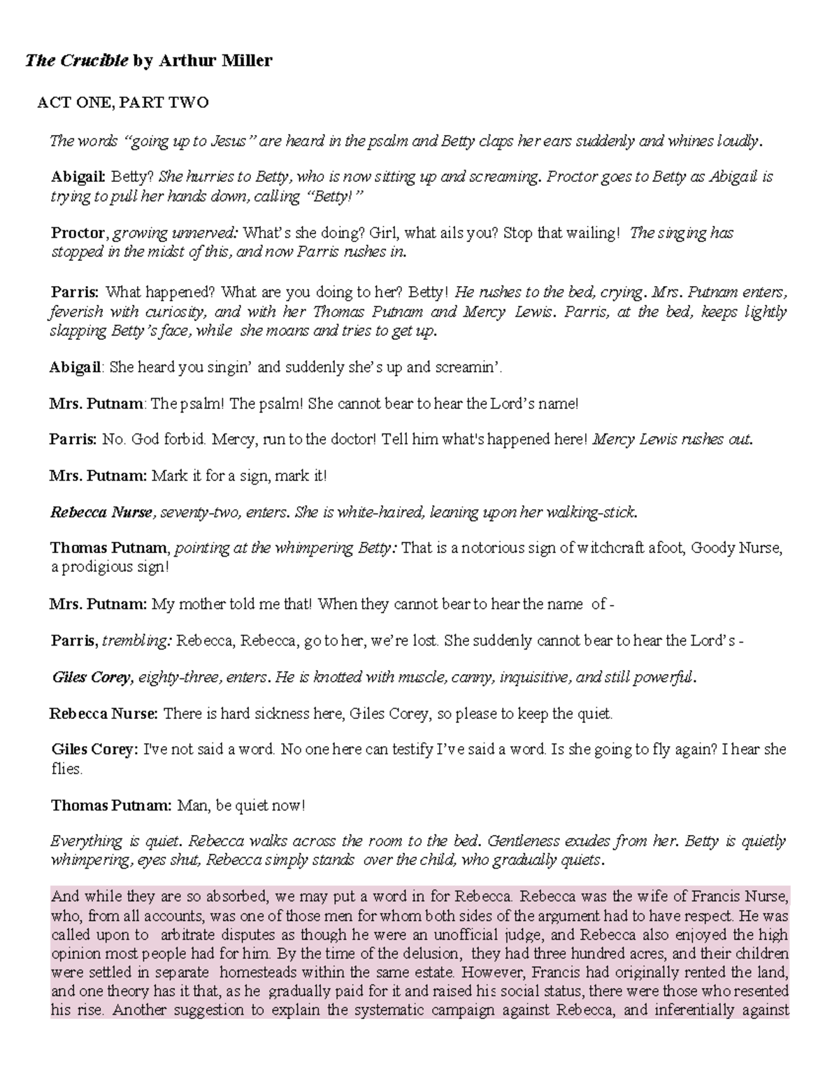 The Crucible (ENG 101) Act 1 Analysis and Key Scenes - Studocu