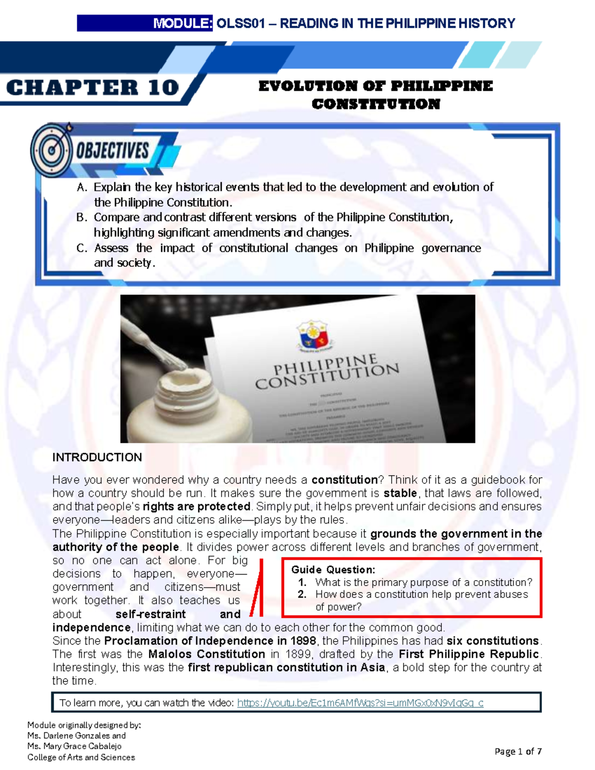 MODULE: OLSS01 CHAPTER 10 - EVOLUTION OF THE PHILIPPINE CONSTITUTION ...