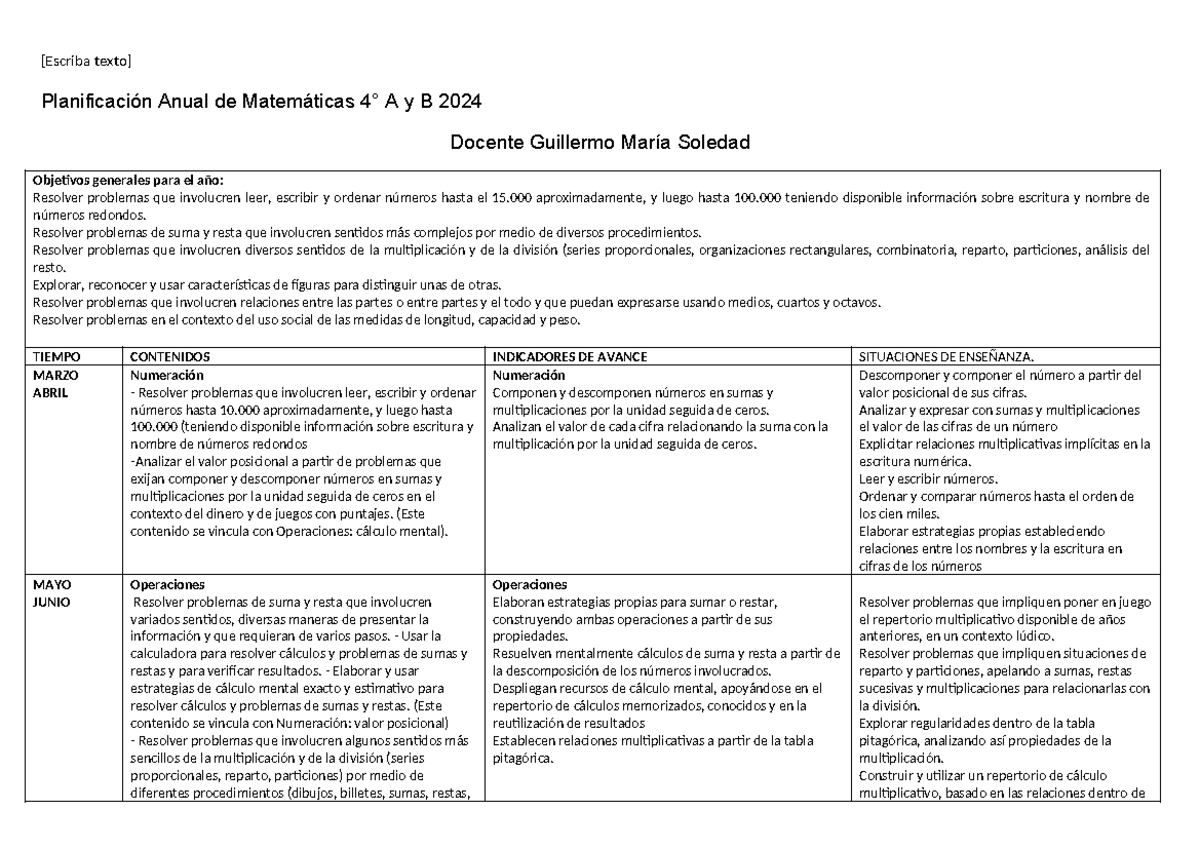 Planificación Anual Matemáticas A y B 2024 - Docente Guillermo M. S ...