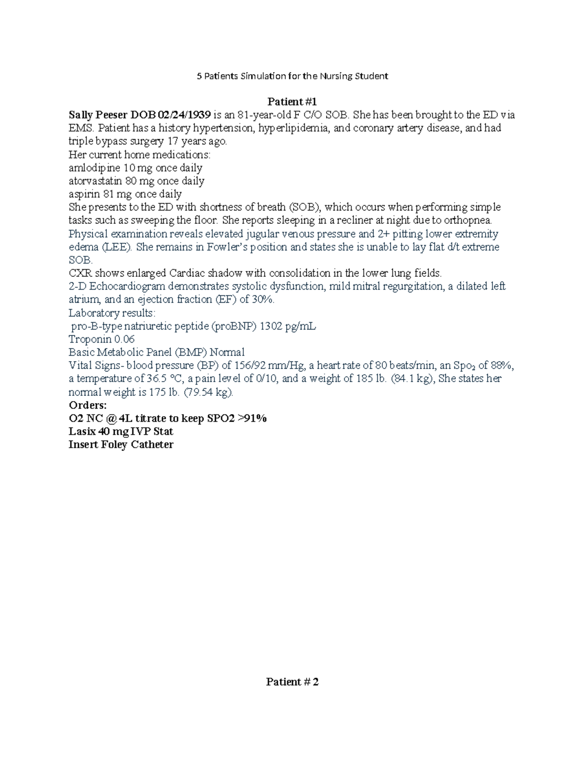 5 Patient Case Simulations for Nursing Students: ED Scenarios - Studocu