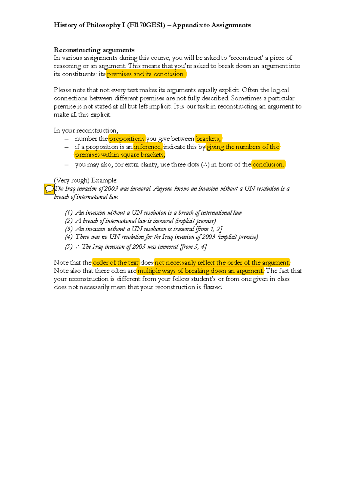 Reconstructing Arguments Guide for History of Philosophy I (FI170GES1 ...
