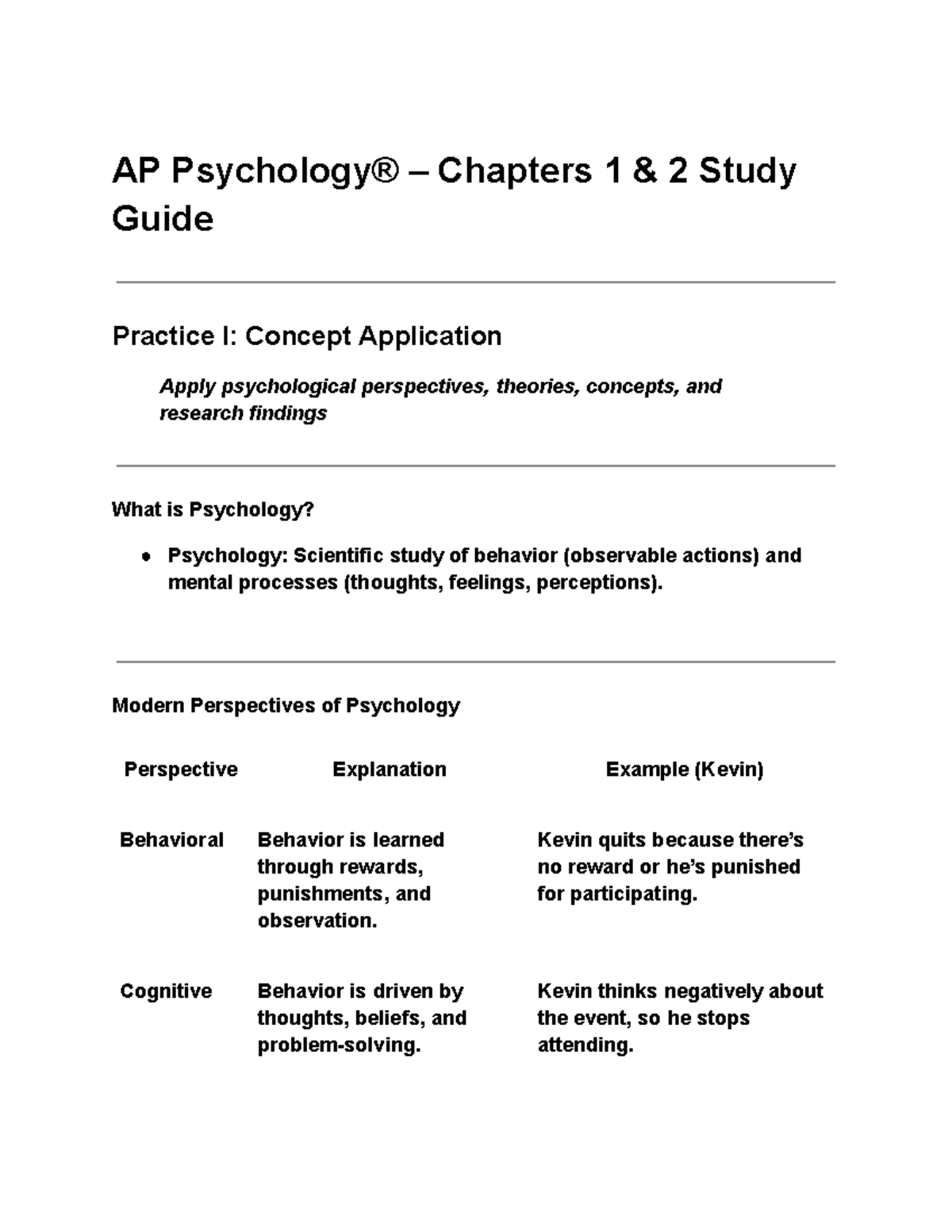 AP Psychology Chapters 1 & 2 Study Guide: Concepts & Applications - Studocu