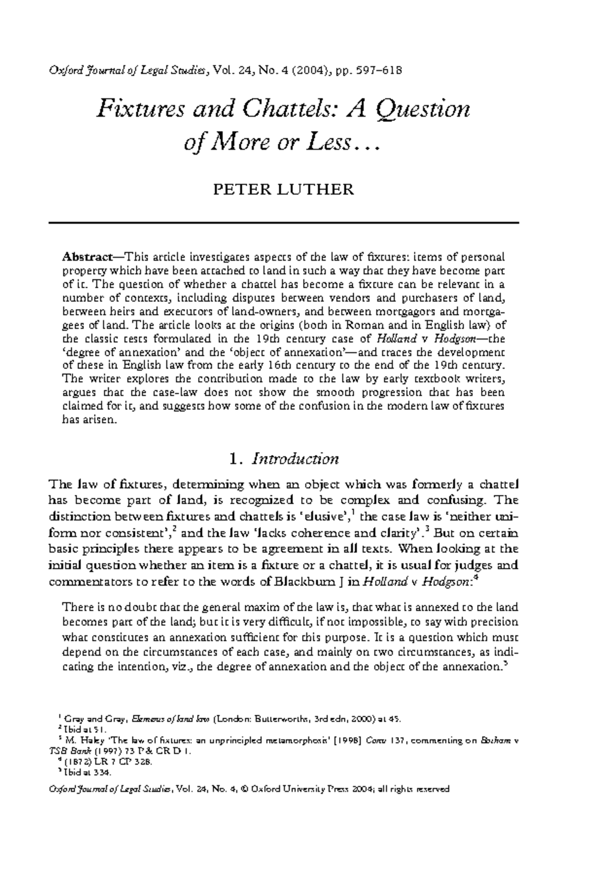 Fixtures and Chattels: A Legal Analysis (LAW 24.4) - Studocu