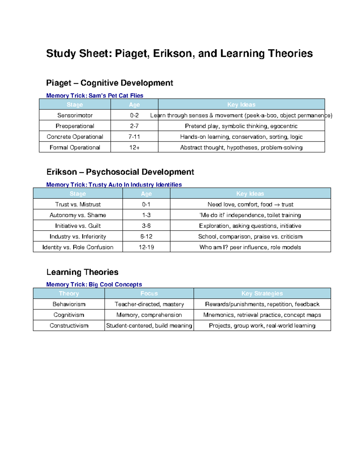 Erikson Theory Of Cognitive Development
