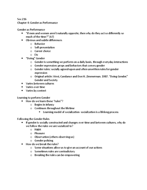 Gender Chapter 3 - Lecture notes 3 - Gender Chapter 3 Bodies ...
