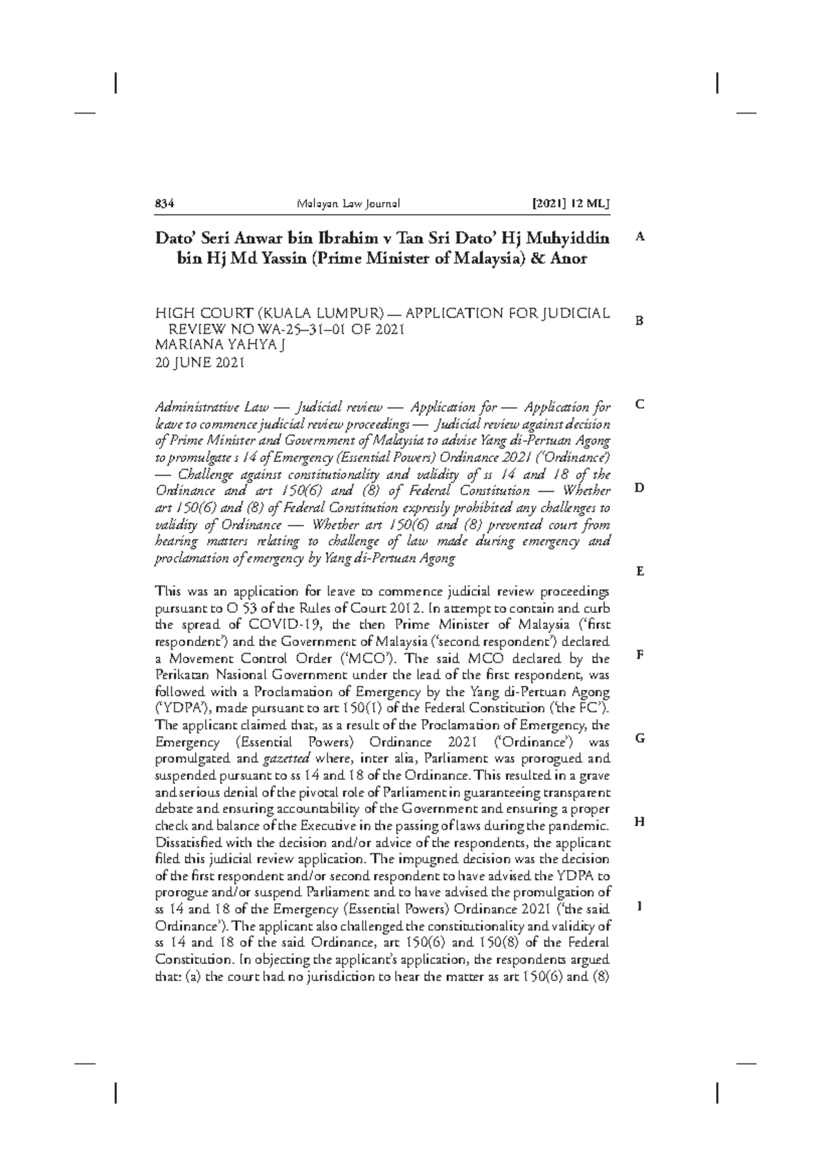 Judicial Review Application: Dato’ Seri Anwar bin Ibrahim v Tan Sri ...