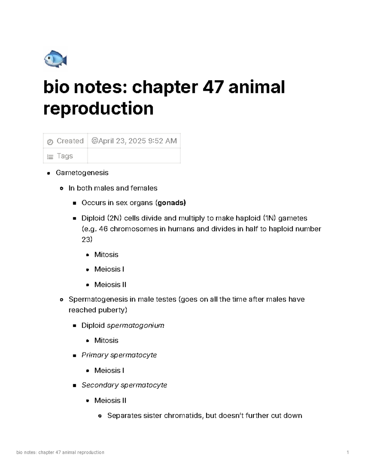 Bio Notes: Chapter 47 - Animal Reproduction Concepts and Processes - 🐟 ...