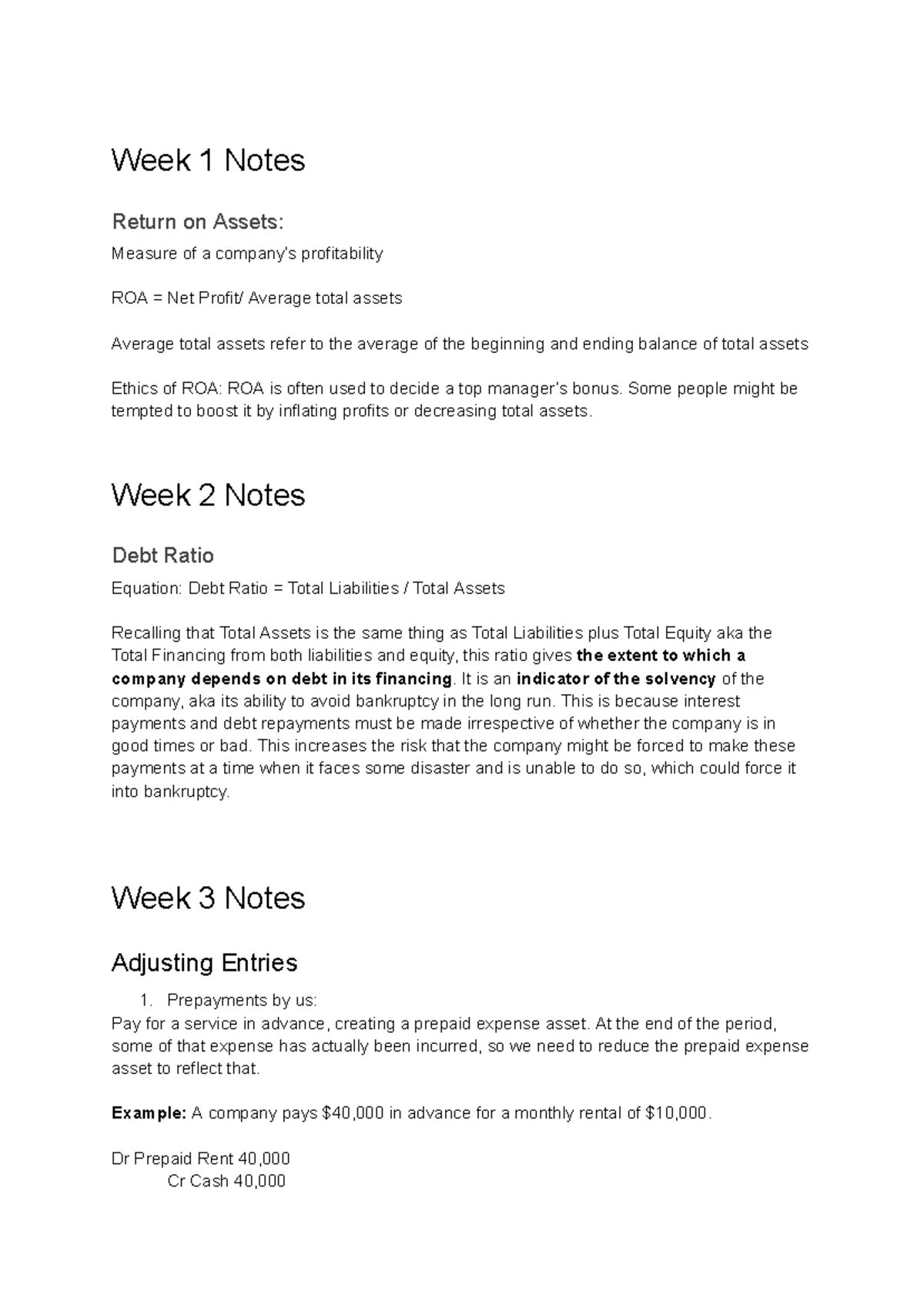 ACC notes: Week 1 to Week 8 summary of key accounting concepts - Studocu