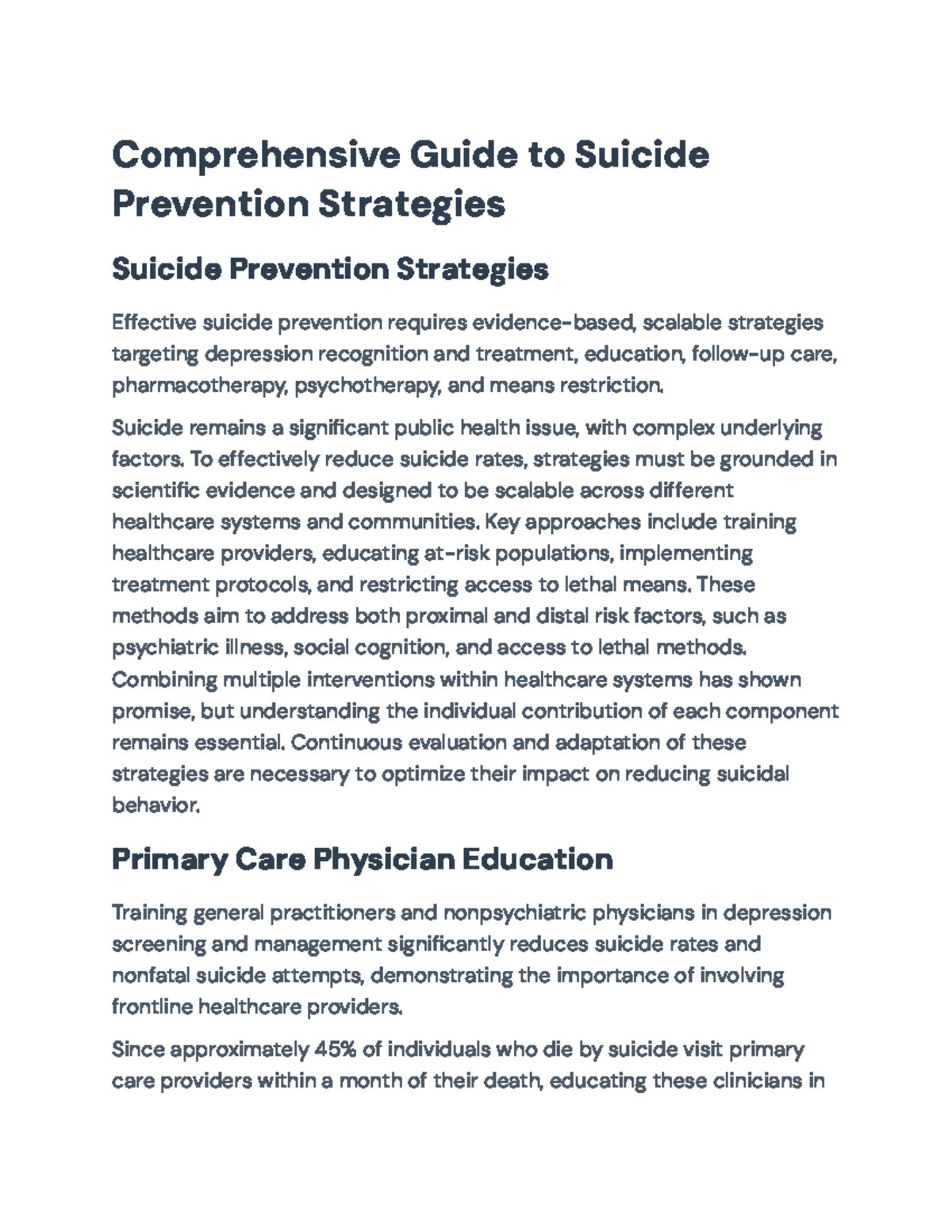 Comprehensive Review of Evidence-Based Suicide Prevention Strategies ...