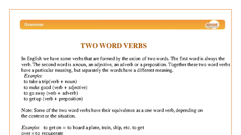 Grammar Level 3: Two Word Verbs Explained - Studocu
