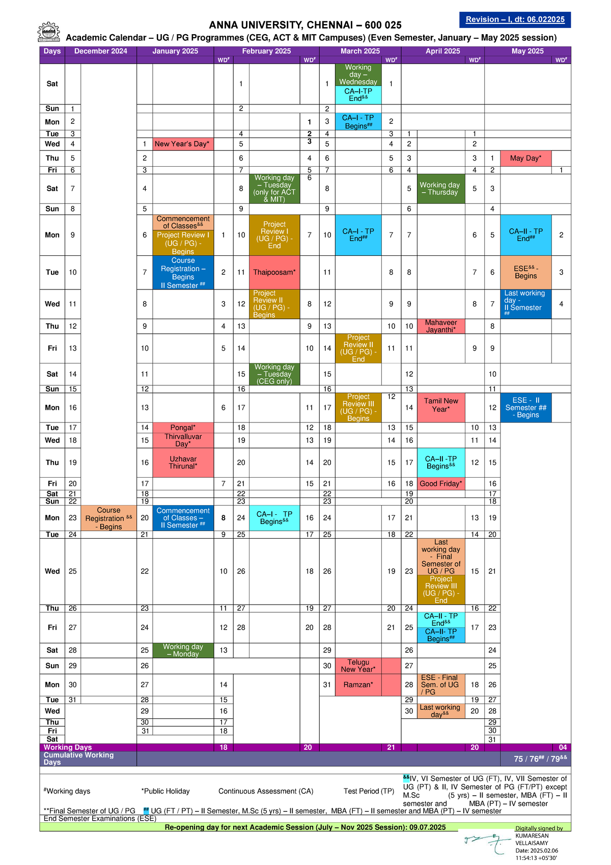 Academic Calendar for UG PG Programmes (Jan-May 2025) - Studocu