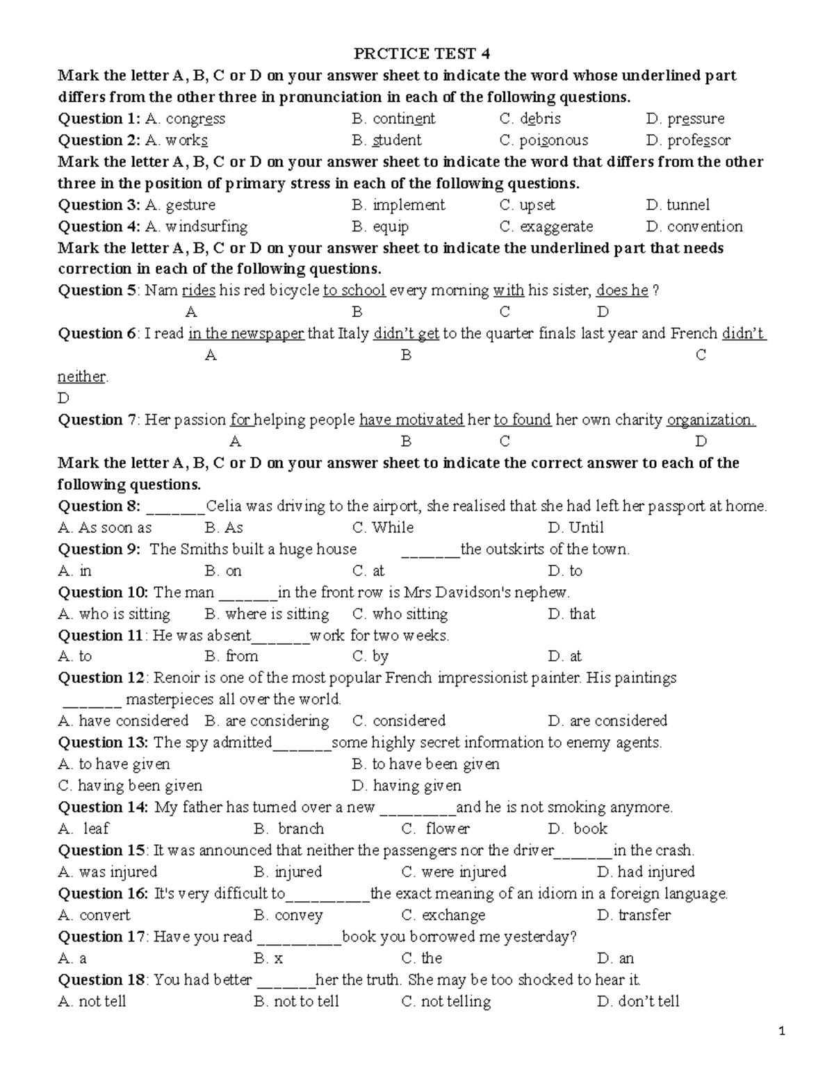 PRCTICE TEST 4: English Graduation Exam Questions and Answers - Studocu