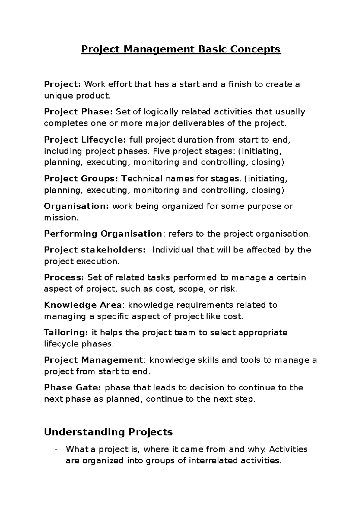 Project Management Basics: Key Concepts and Definitions - Studocu
