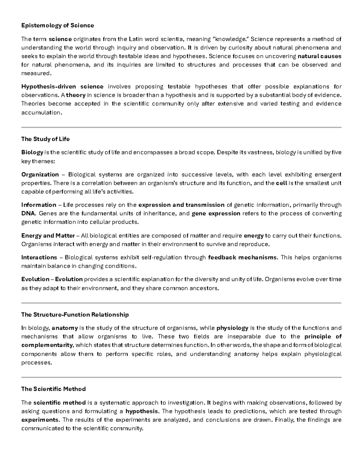 L1 - Epistemology of Science and Key Concepts in Biology - Studocu