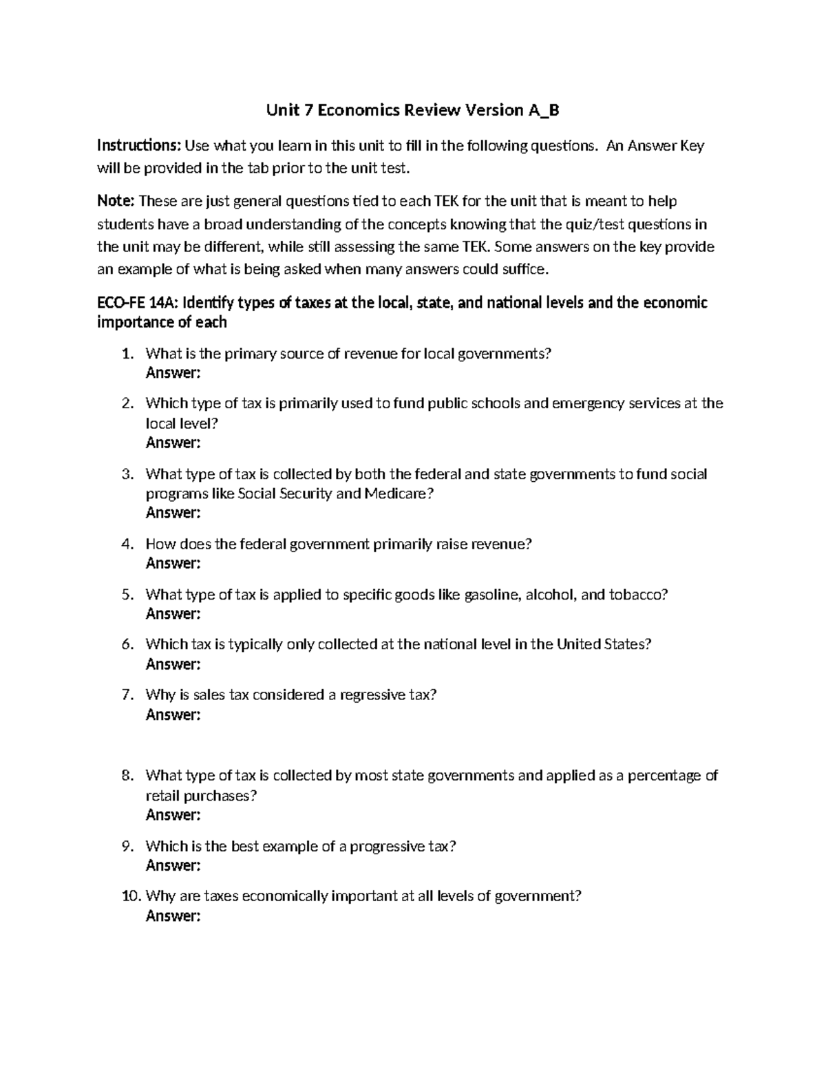 what do goods like gasoline tobacco and alcohol Why We Use Instead of for Fuel! Unit 7 Economics Review: Student