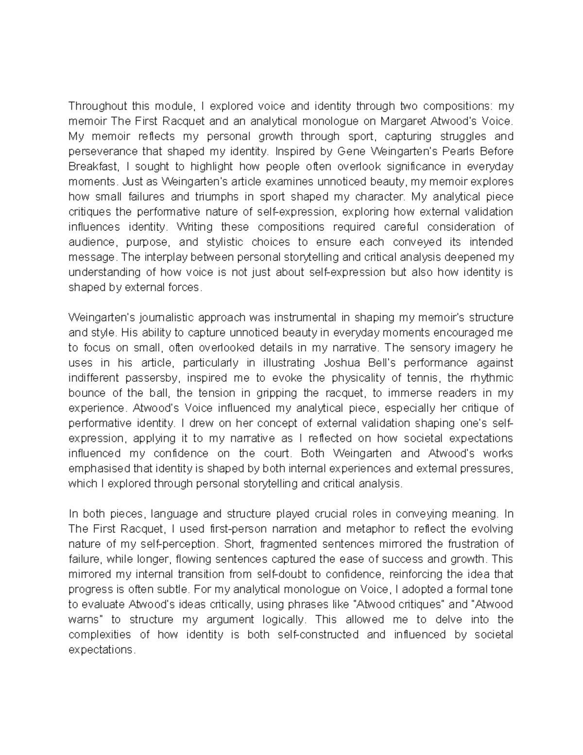 English Reflection - Common Module: Voice and Identity in Compositions ...