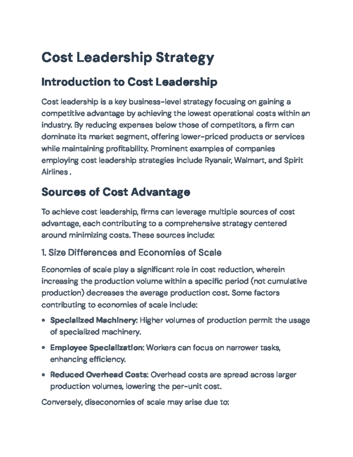 Cost Leadership Strategy: Achieving Competitive Advantage (BUS 101 ...