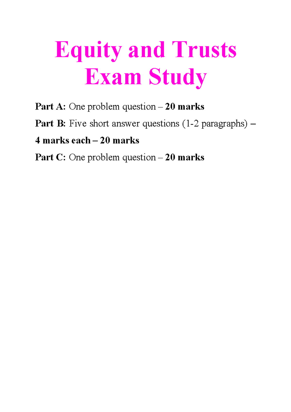 Equity and Trusts Exam Study: Key concepts and problem questions - Studocu