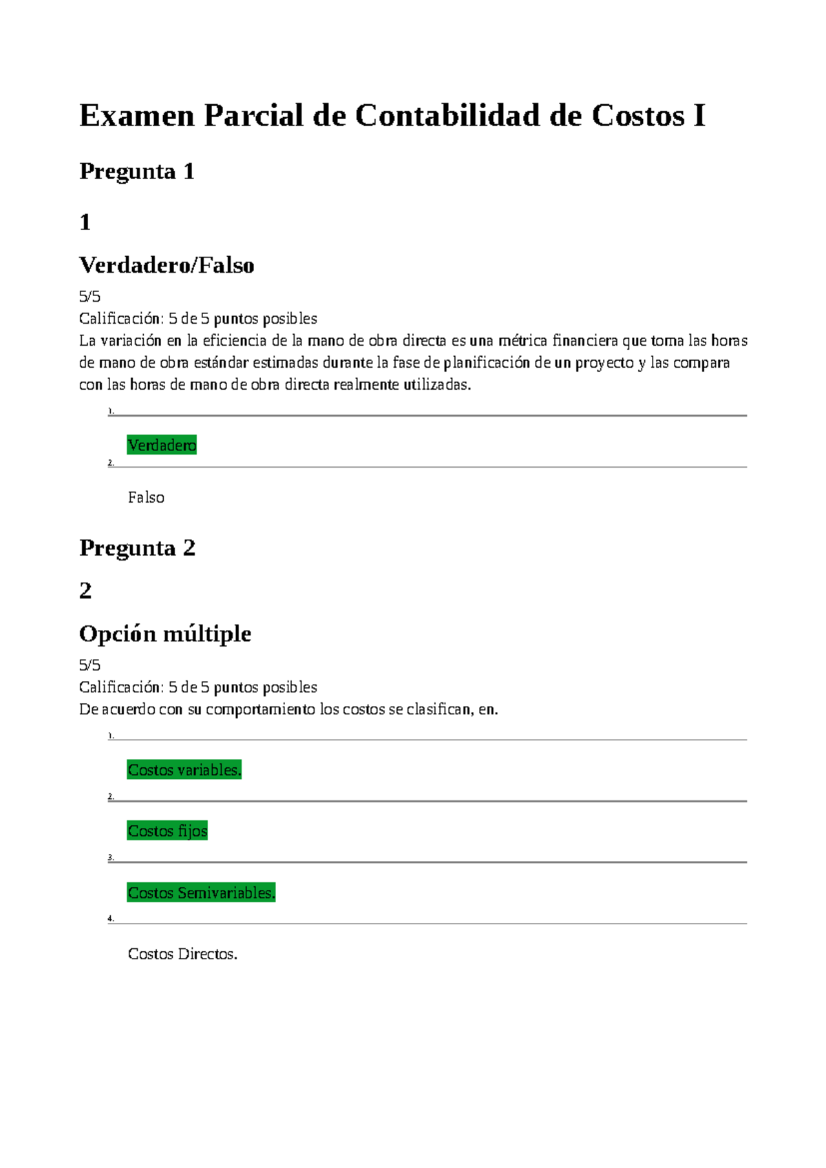 Examen Parcial de Contabilidad de Costos I: Preguntas y Respuestas ...