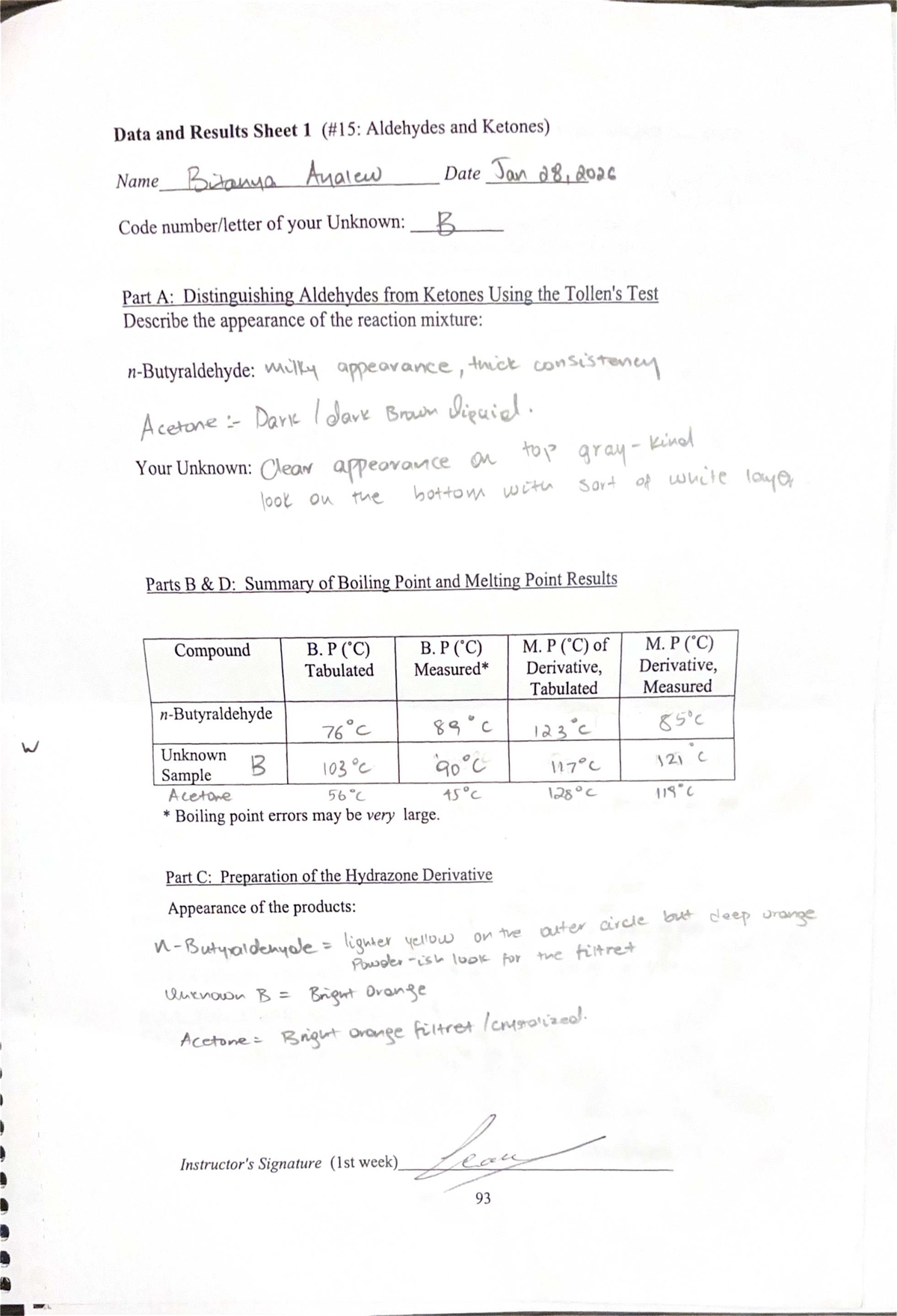 Chem 103 Lab Report: Aldehydes & Ketones Analysis - Studocu