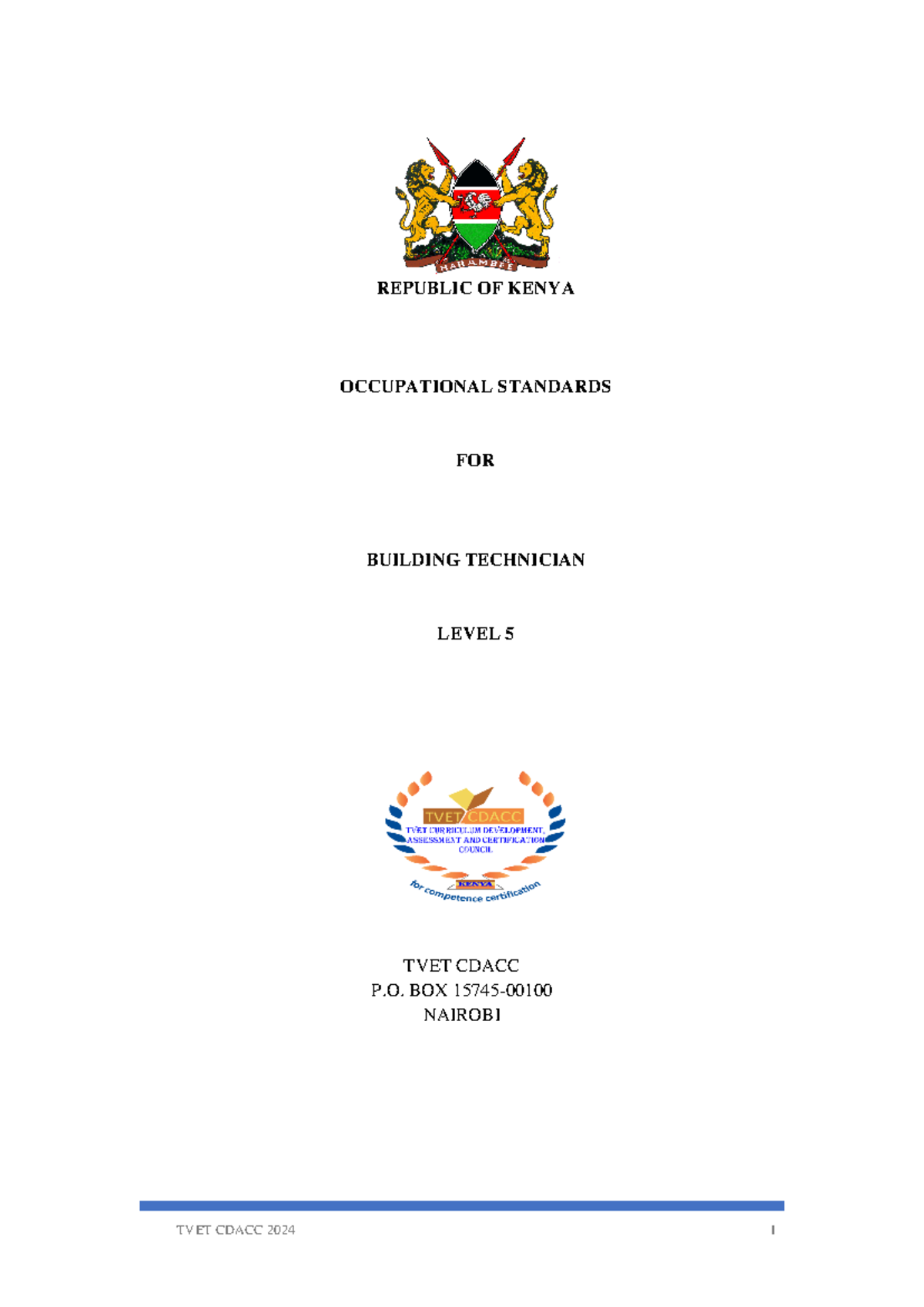 Occupational Standards for Building Technician L5 - TVET CDACC 2024 ...