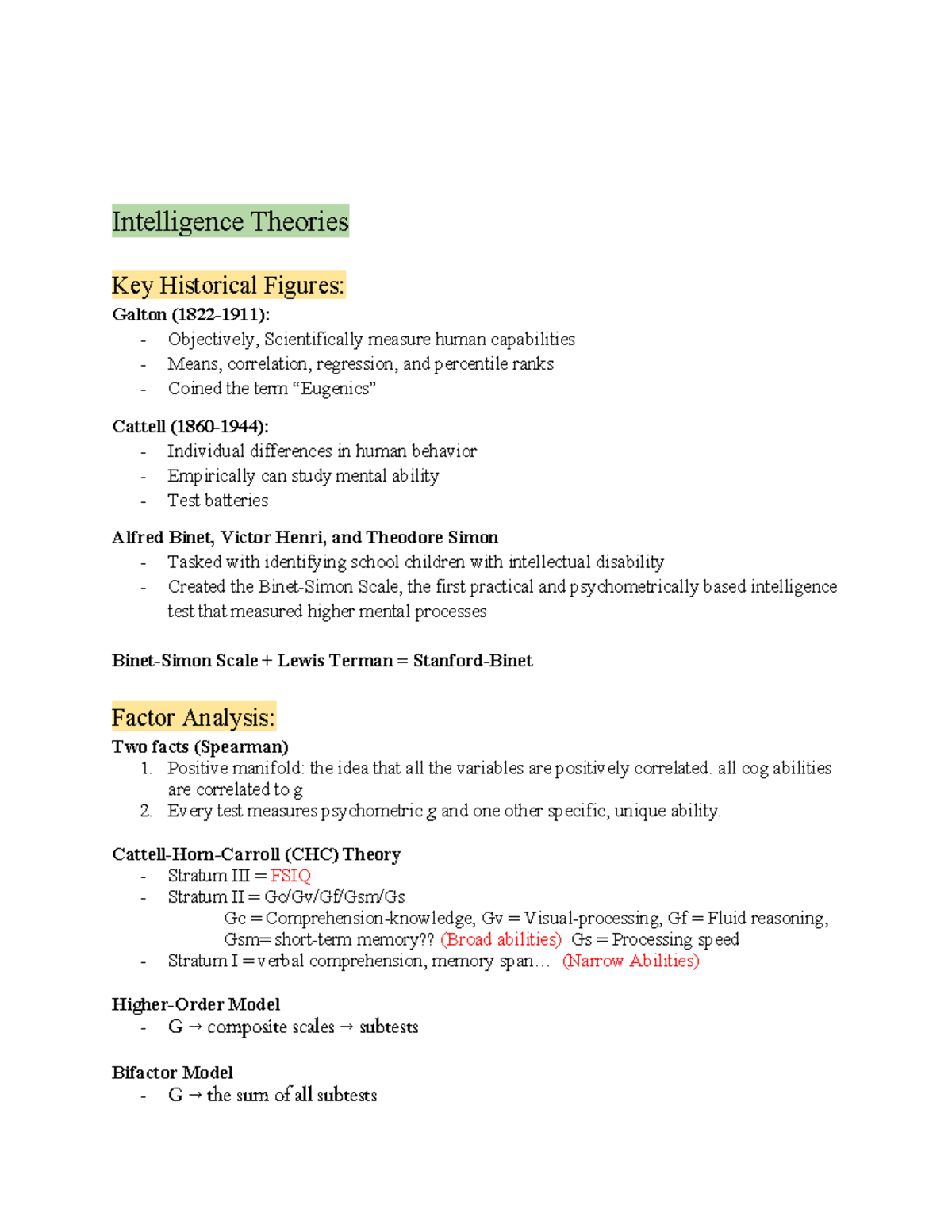 Intelligence Theories & Key Figures: Midterm Study Guide (PSY 101 ...