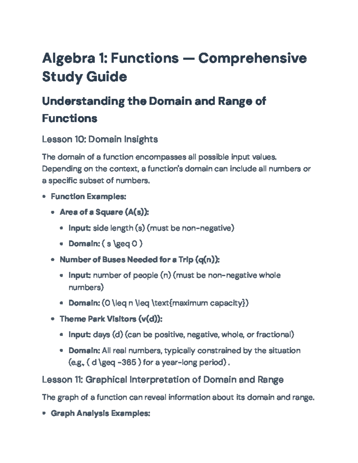 Functions in Algebra 1: Comprehensive Study Guide and Applications ...