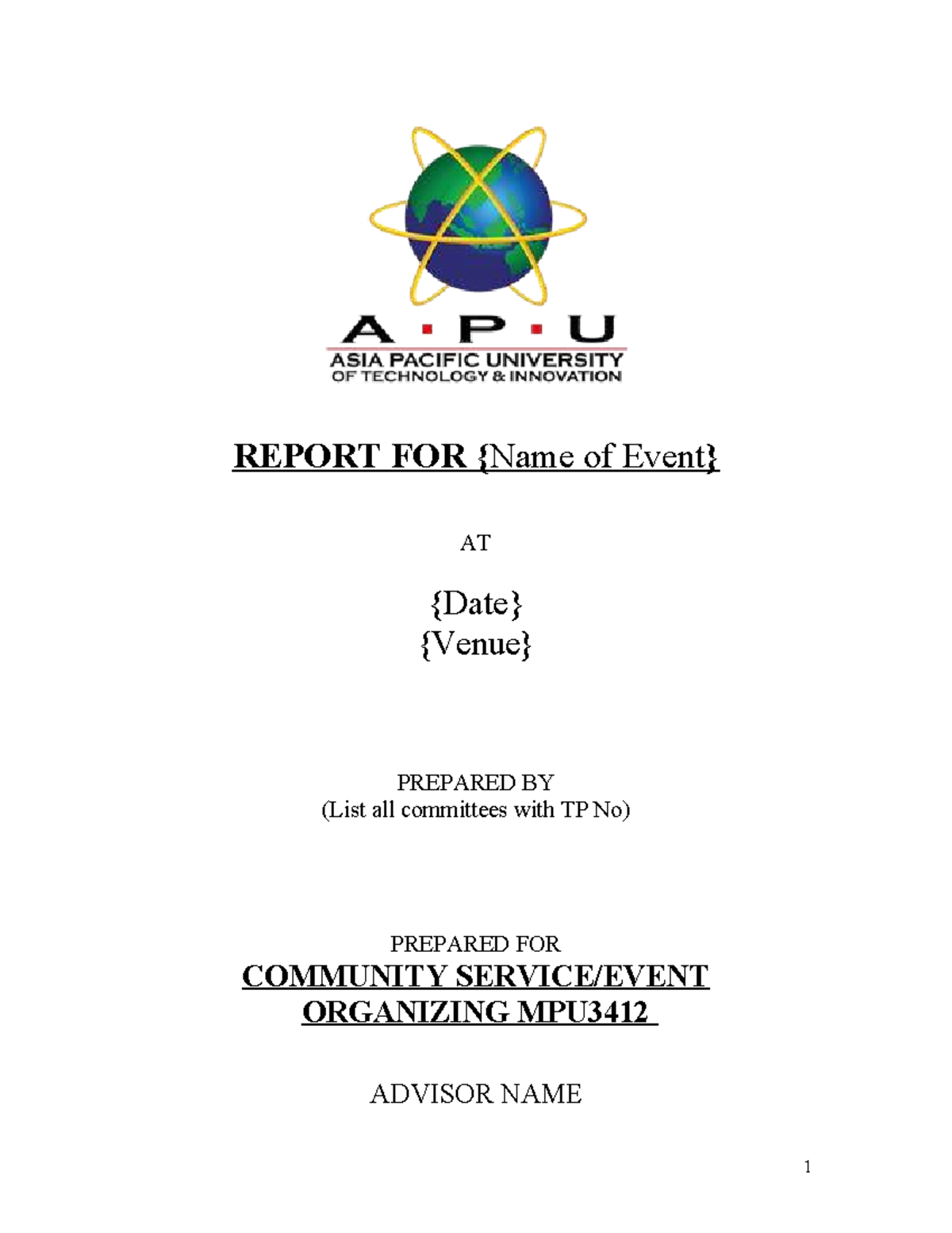 MPU3412 Community Organizing Event Report Template - Studocu