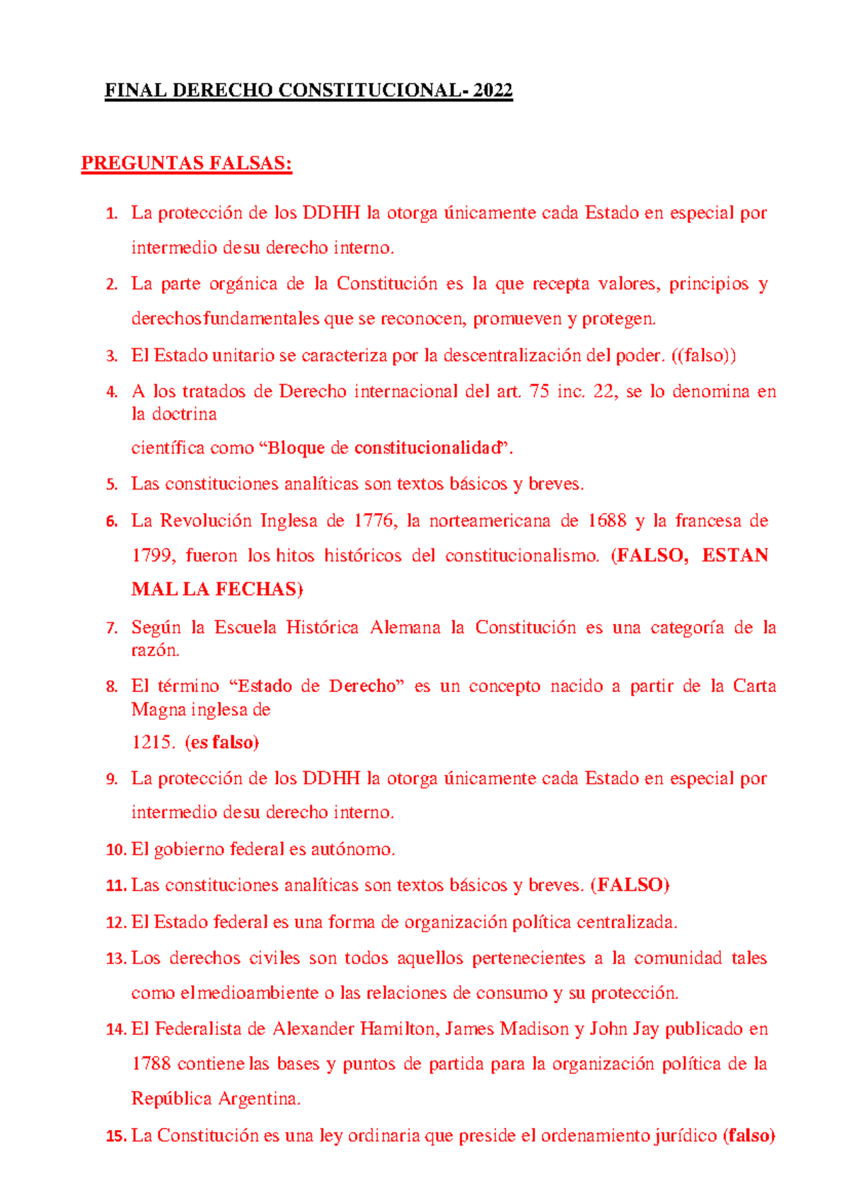 Final Exam Questions for Derecho Constitucional - 2022 - Studocu