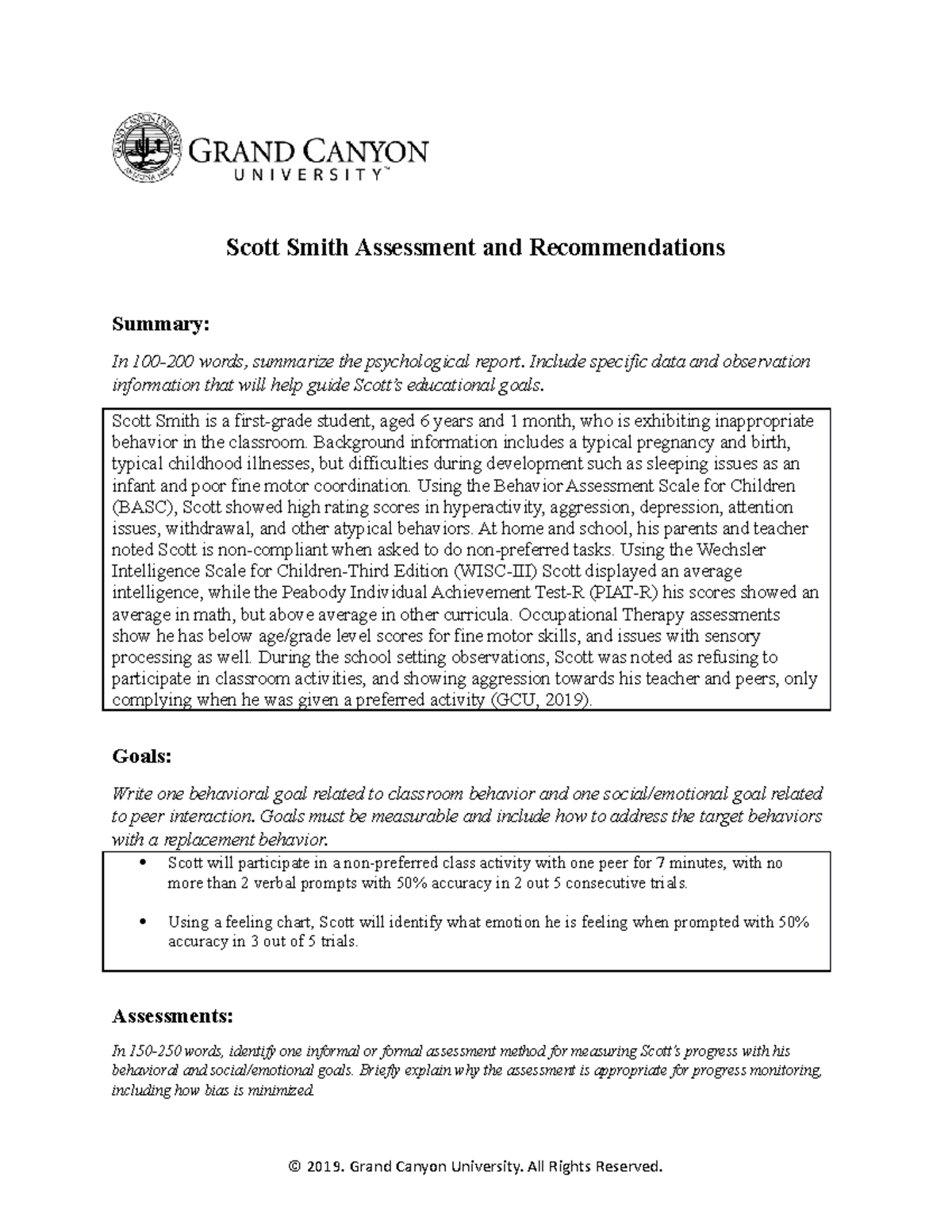Scott Smith Behavior Assessment & Support Recommendations - Studocu