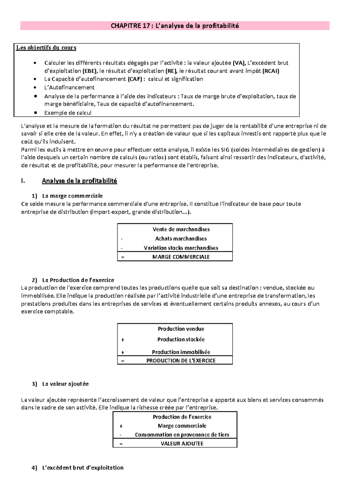 GF Chapitre 17: Analyse de la Profitabilité et Outils de Mesure - Studocu