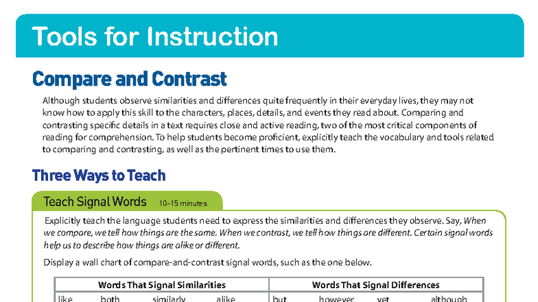 Iready 6 - Tools for Instruction: Compare and Contrast Strategies - Studocu