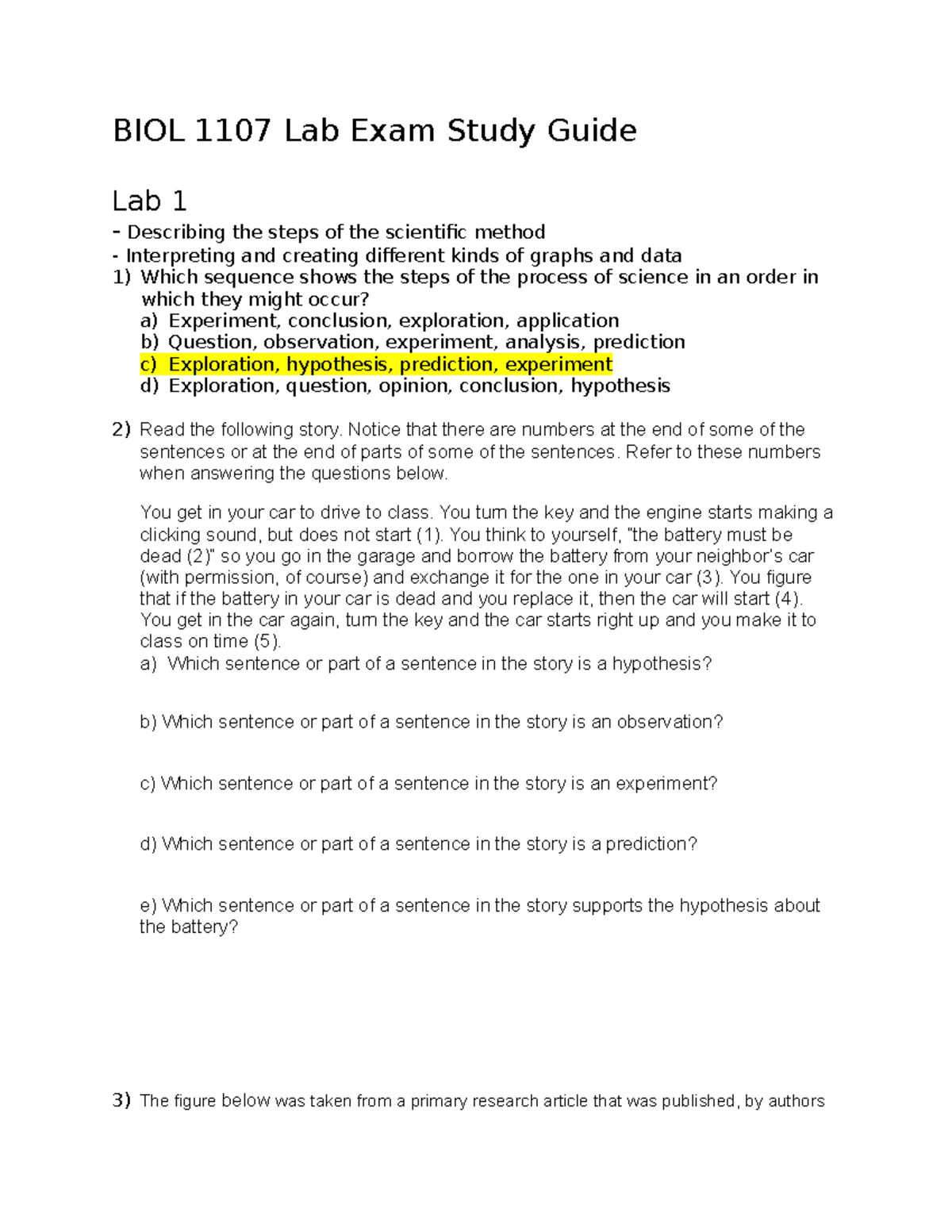 BIOL 1107 Lab Exam Study Guide: Key Concepts and Experiments - BIOL ...