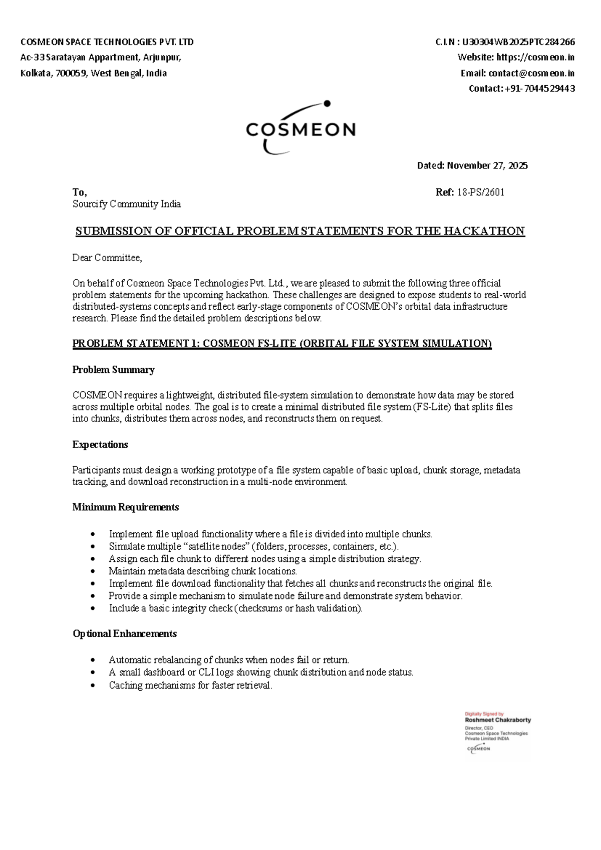 COSMEON Hackathon Problem Statements Submission - Studocu