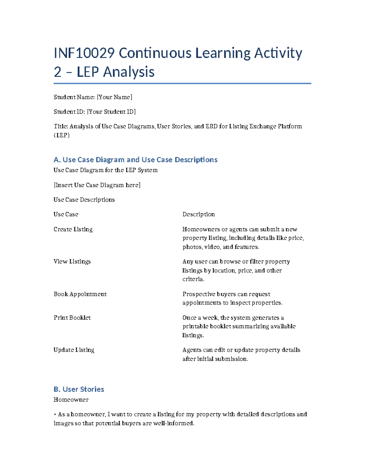 Inf10029 continuous learning activity 2: LEP analysis report - Studocu